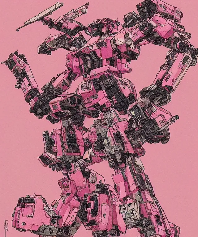 Image similar to symmetrical image of a pink kitten gundam mecha robot, extremely high details, masterpiece art by takato yamamoto, greg rutkowski