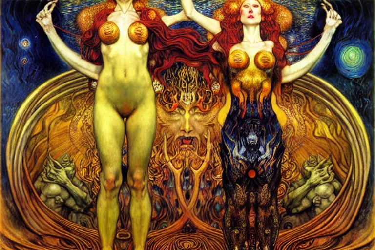 Image similar to Divine Chaos Engine by Karol Bak, Jean Delville, William Blake, Gustav Klimt, and Vincent Van Gogh, symbolist, visionary