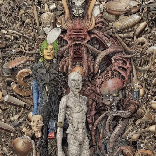 Image similar to an impossible nightmare beyond comprehension, very very detailed painting by geof darrow and greg rutowski and hr giger