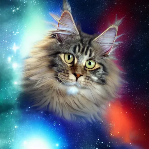 Image similar to Maine Coon cat in space. Photorealistic. 8k.