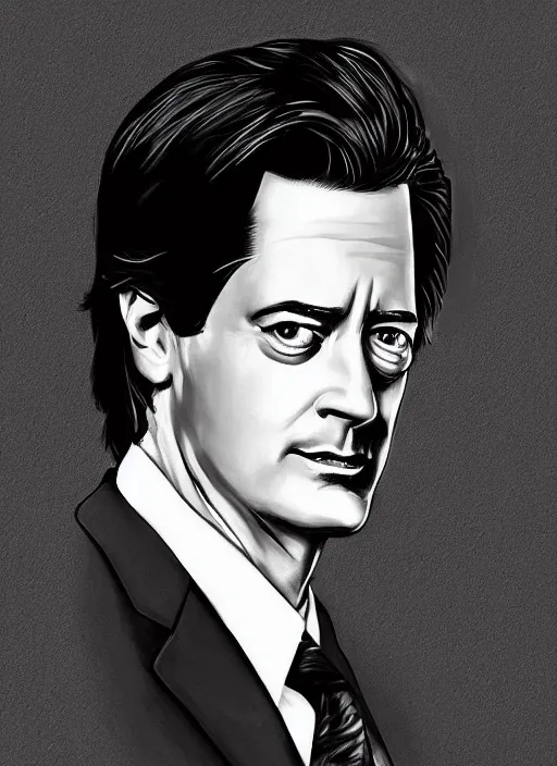 Prompt: portrait of kyle maclachlan as dale cooper by victor melamed