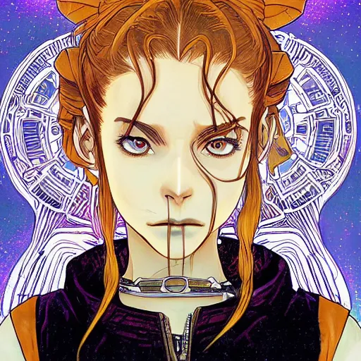 Image similar to anime manga skull portrait girl female star wars leia illustration hyperrealistic art Geof Darrow and will cotton alphonse mucha pop art nouveau