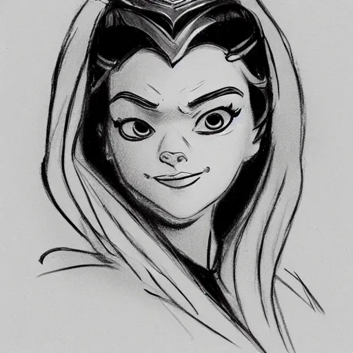 Image similar to milt kahl sketch of princess padme from star wars episode 3