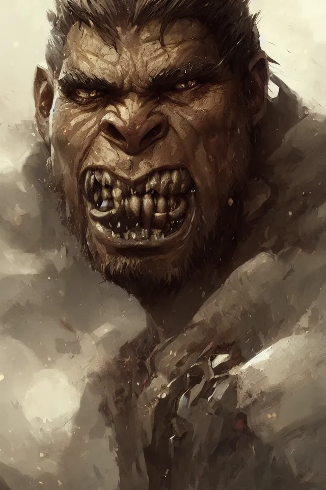 Prompt: of orc portrait by greg rutkowski, trending on artstation