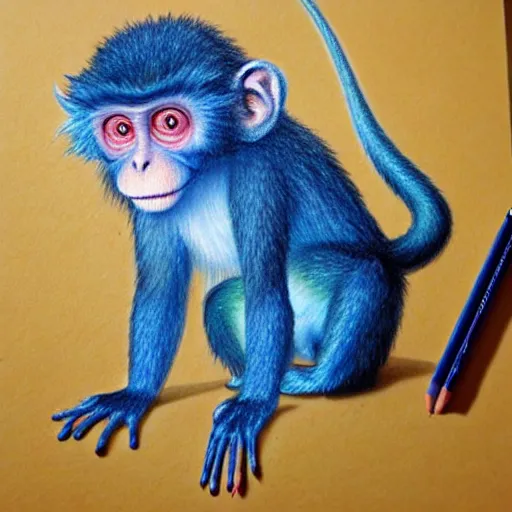 Image similar to Colored pencil art on paper, Blue Frost monkey, highly detailed, artstation, MasterPiece, Award-Winning, Caran d'Ache Luminance