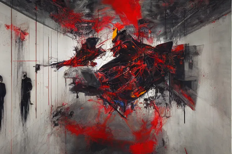 Image similar to the physical impossibility of death, inside a brutalist designed space ship, gothic, rich deep colours, painted by francis bacon, adrian ghenie, james jean and petra cortright, part by gerhard richter, part by takato yamamoto. 8 k masterpiece, cinematic lighting