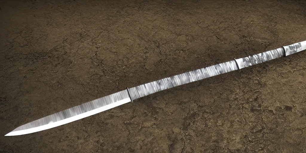 Image similar to Full Katana with Water Blade made only out of flowing and only Water, artstyle from Rzky Dar, the blade is made out of steel with a dragon sigil, a water stream goes like spiral around the blade, white background, raytracing, blade is replaced with water, blade is replaced with water