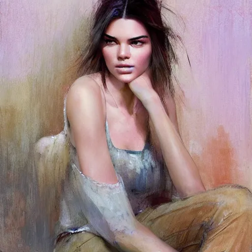 Prompt: fashion model kendall jenner by David Agenjo by Richard Schmid by Jeremy Lipking by moebius by atey ghailan