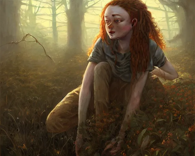 Prompt: highly detailed portrait of sadie sink, in the walking dead, stephen bliss, unreal engine, fantasy art by greg rutkowski, loish, rhads, ferdinand knab, makoto shinkai and lois van baarle, ilya kuvshinov, rossdraws, tom bagshaw, global illumination, radiant light, detailed and intricate environment