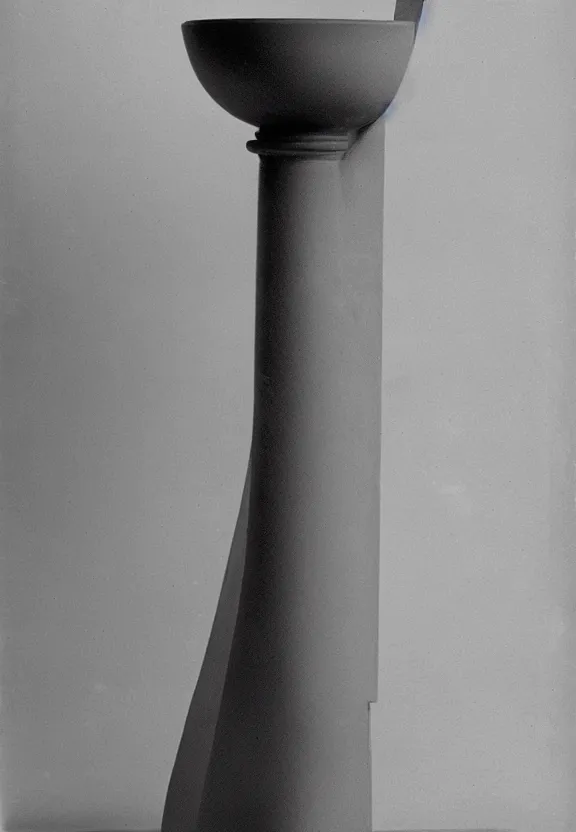 Image similar to a packshot of fountain ( fontaine ) readymade by marcel duchamp, archival pigment print, 1 9 2 0, academic art, conceptual art, white, grey, gray, underexposed grey, hues of subtle grey, ready - made, studio shoot, studio lighting