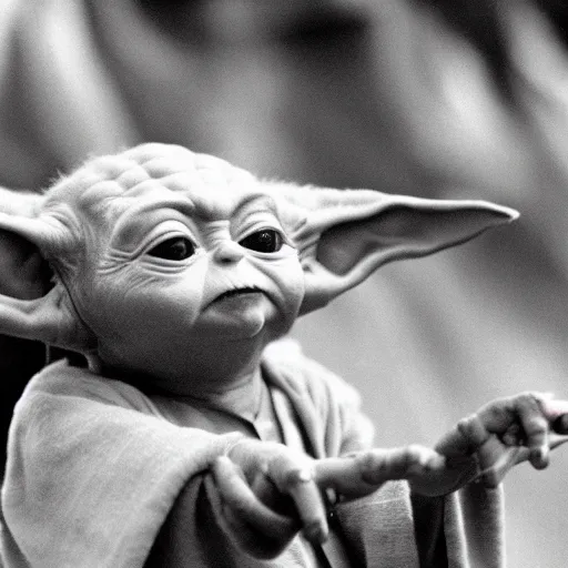 Prompt: baby yoda performing at woodstock