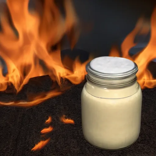 Prompt: a jar of mayonnaise on fire, unreal engine