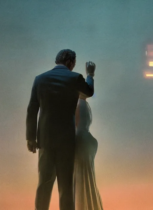 Image similar to a pov shot, color cinema film still of saul goodman & katy perry in blade runner 2 0 4 9, cinematic lighting at night.