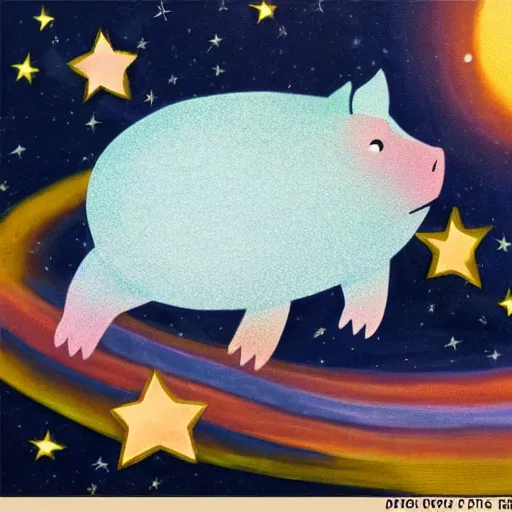 Prompt: a flying pig through a beautiful star packed universe