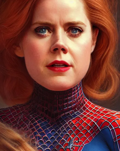 Image similar to amy adams as spiderman 1 9 6 0 s | highly detailed | very intricate | symmetrical | whimsical and magical | soft cinematic lighting | award - winning | closeup portrait | doll | painted by donato giancola and mandy jurgens and ross tran | pastel color palette | featured on artstation