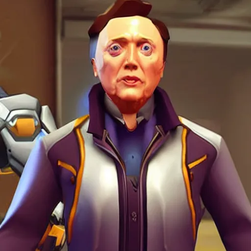 Image similar to Christopher Walken as a character in the game Overwatch, with a background based on the game Overwatch