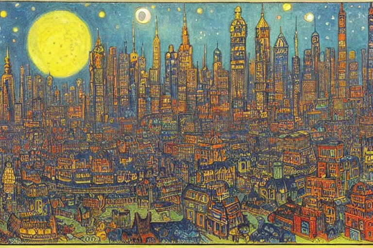 Image similar to victorian scifi cityscape by Louis Wain (1920)