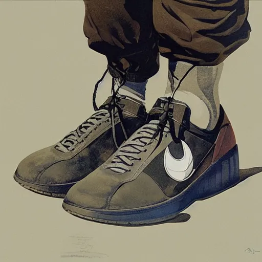 Image similar to hitler!!!!!, advertises nike sneakers, hyperrealism, sharp focus, 4 k resolution, ultra detailed, style of ron cobb, adolf hiremy - hirschl, syd mead, ismail inceoglu, rene margitte