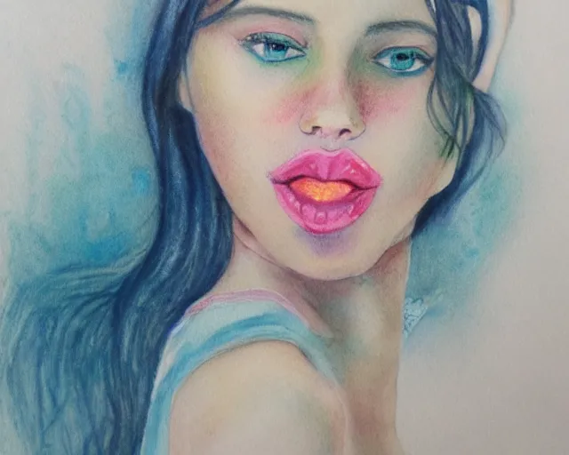 Image similar to a girl with the ice cream watercolor colored pencil painting trending on artstation