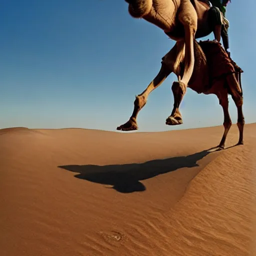 Image similar to hyperrealistic photo of a camel surfing