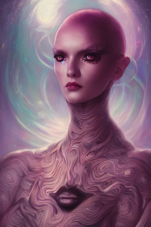 Prompt: portrait of an elegant alien woman queen, many eyes, multiple eyes, stalk eyes, straight on portrait, by artgerm, tom bagshaw, gerald brom, vaporwave colors, lo - fi colors, vaporwave, lo - fi, moody vibe, goth vibe, 4 k, hd,