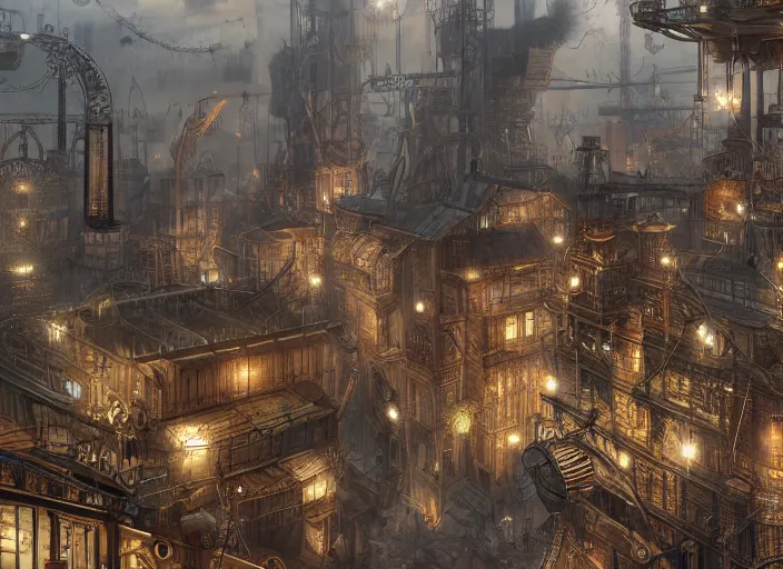 Image similar to highly detailed image of a steampunk city, industrial revolution, trending on artstation, concept art