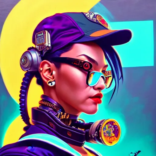 Image similar to high quality high detail portrait of a diesel punk jinx overwatch character, tristan eaton, victo ngai, artgerm, rhads, ross draws, hyperrealism, intricate detailed, alphonse mucha, 8 k, sci - fi, pastel colors, artstation,