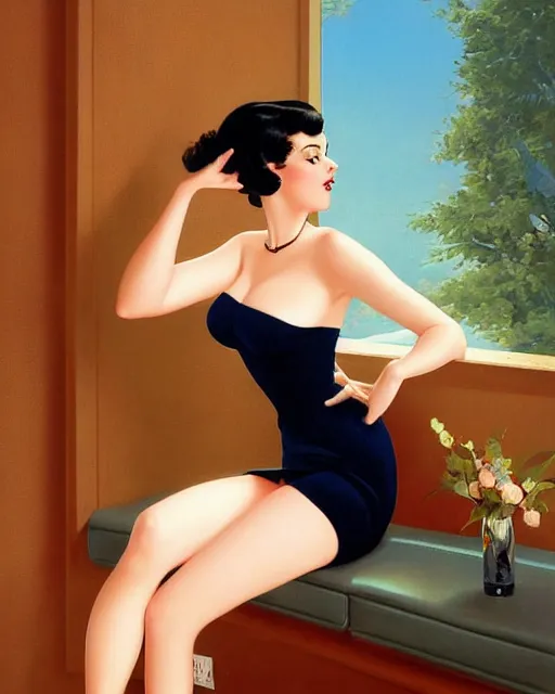 Image similar to Ril Mayer by gil Elvgren and Ilya kuvshinov