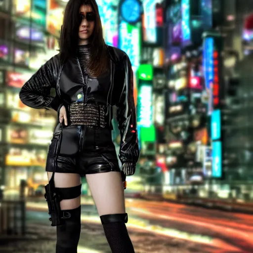 Image similar to cyberpunk rock gal, photorealiam, shinjuku 8 k, atmospheric