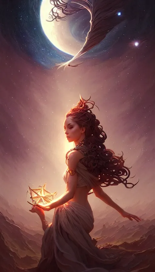 Image similar to star goddess, fine art, awesome fantasy book cover on pinterest, award winning, dark fantasy landscape, fantasy magic, intricate, elegant, sharp focus, cinematic lighting, highly detailed, digital painting, concept art, art by wlop and artgerm and greg rutkowski, masterpiece, trending on artstation, 8 k