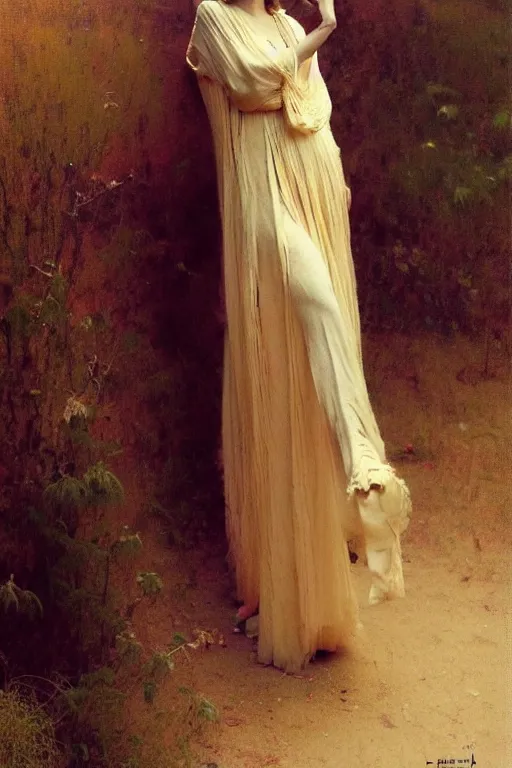 Image similar to a full body portrait of a good - lookiung girl wearing long loose gown, high detail, cleary see face, by gaston bussiere, bayard wu, greg rutkowski, odd nerdrum, maxim verehin, dan dos santos, masterpiece, sharp focus, cinematic lightning