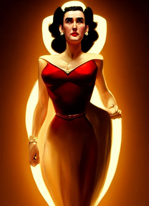 Image similar to portrait of 1 9 5 0 s darna, jennifer connelly, intricate, elegant, glowing lights, highly detailed, digital painting, artstation, glamor pose, concept art, smooth, sharp focus, illustration, art by wlop, mars ravelo and greg rutkowski