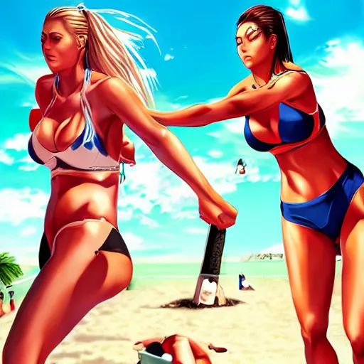 Image similar to dead or alive extreme beach volleyball drawn by artgerm