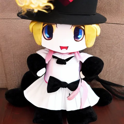 Prompt: cute fumo plush of a girl in a top hat, anime girl, hat