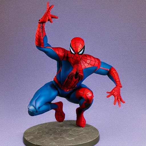 Prompt: Marvel Fighting Armor Spider Man Figure, highly detailed, studio lighting