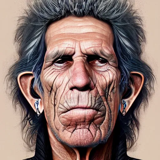 Image similar to digital painting of keith richards by filipe pagliuso and justin gerard, symmetric, fantasy, highly, detailed, realistic, intricate