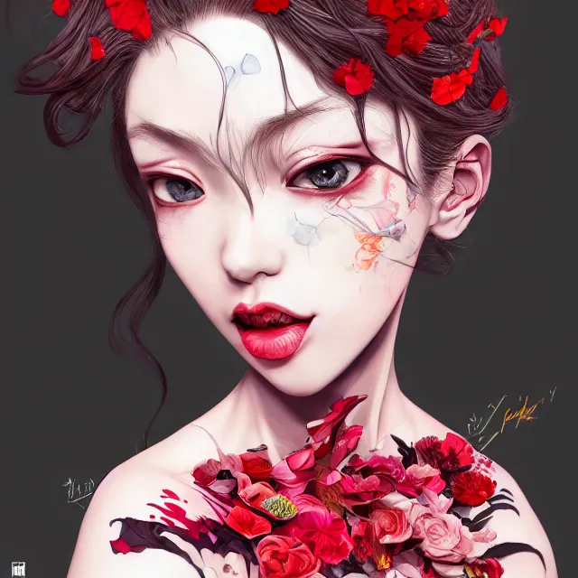 Prompt: studio portrait absurdly beautiful, elegant, graceful, young hypercolorful sensual anime girl rubies and red petals, ultrafine hyperrealistic detailed face illustration by kim jung gi, irakli nadar, intricate linework, sharp focus, bright colors, matte, octopath traveler, final fantasy, unreal engine highly rendered, global illumination, radiant light, intricate environment