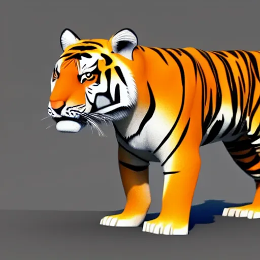 Prompt: A low polygon render of a tiger, on a white background, isometric 3d,