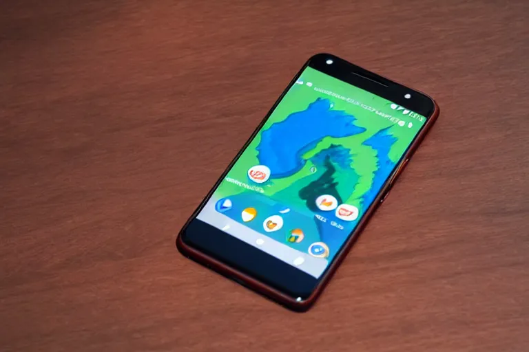 Image similar to a Google pixel phone with a bezel-less screen, Black Matte sides and a matte orange back.