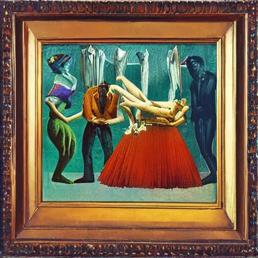 Image similar to bride falls over, oil painting by max ernst