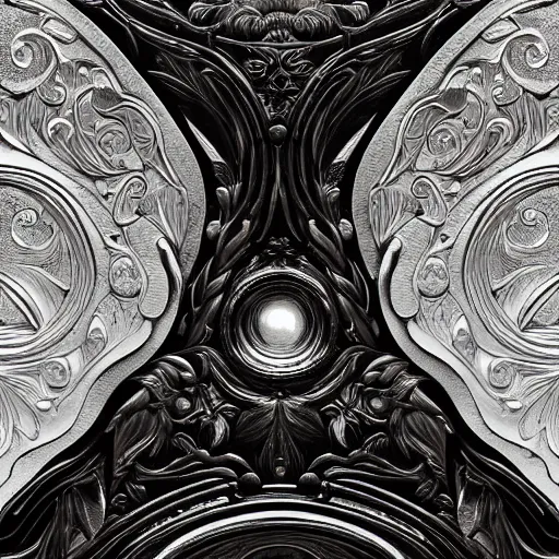 Image similar to a portrait of a chrome carved hearth. highly detailed. intricate artwork. by Tooth Wu, wlop, rending on artstation, graphic style style of Patrick Gleason very coherent symmetrical artwork. high detail, depth of field, bokeh.