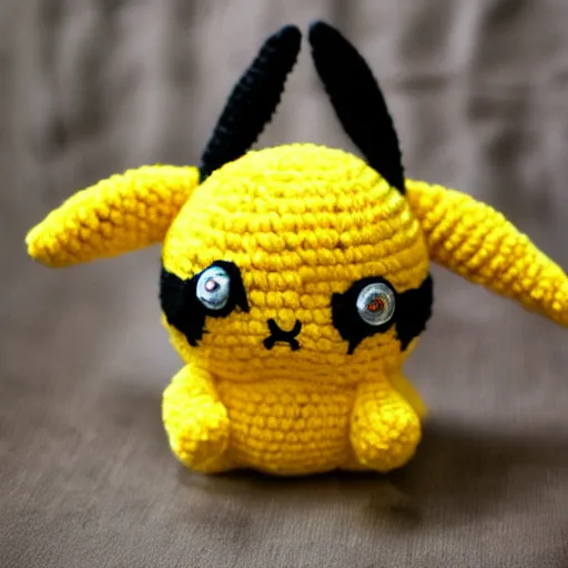 Prompt: crocheted plush toy of emo pikachu