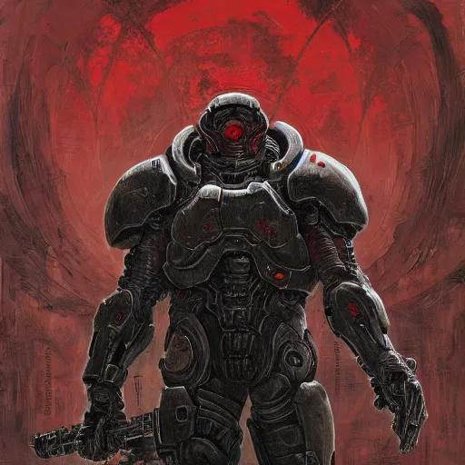 Image similar to doom slayer, pre renaissance art, tsutomu nihei art,