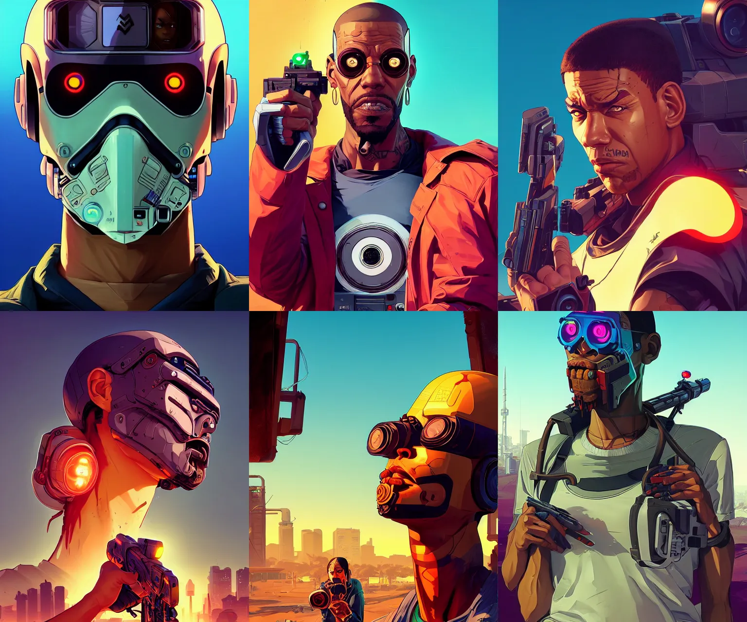 Prompt: portrait of a cyborg, gta san andreas cover art, borderlands style, celshading, trending on artstation, by rhads, andreas rocha, rossdraws, makoto shinkai, laurie greasley, lois van baarle, ilya kuvshinov and greg rutkowski