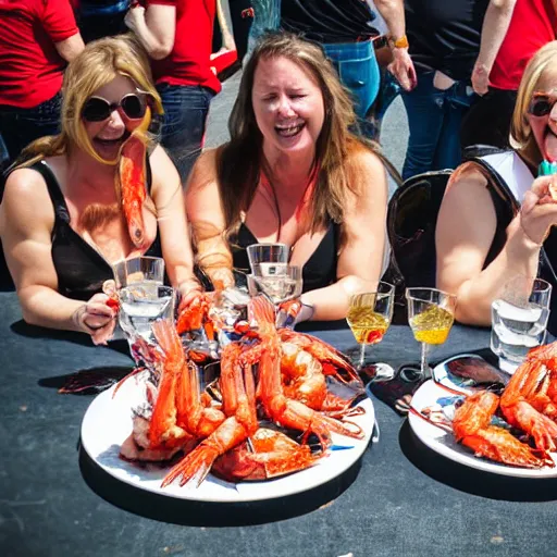 Prompt: giant shrimps drinking brandy at a biker gathering