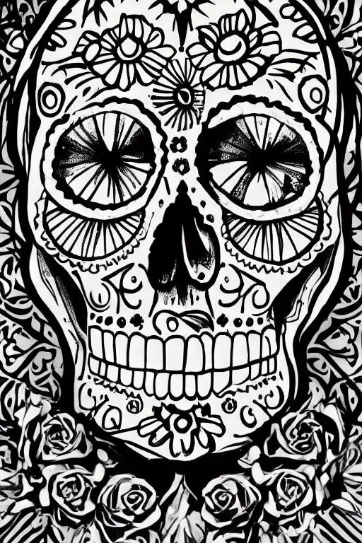 Prompt: Illustration of a sugar skull day of the dead girl, art by tadao ando