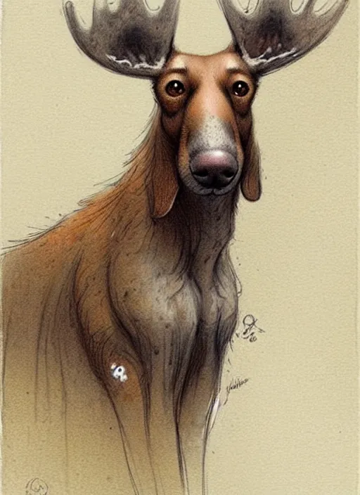 Image similar to cute dog moose, muted colors, by jean - baptiste monge