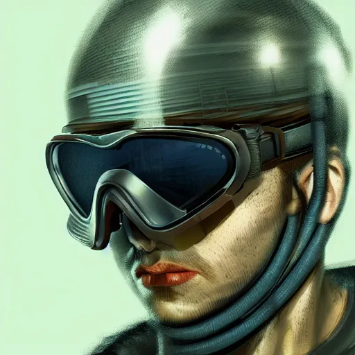 Image similar to a guy connected to wires and tubes, wearing goggles, cybernetic, dystopian, highly detailed, digital painting, artstation, concept art, soft light, sharp focus, illustration