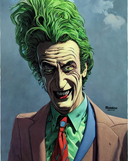 Prompt: portrait of saul goodman as the joker, colorful, art by studio ghibli and peter elson, bernie wrightson