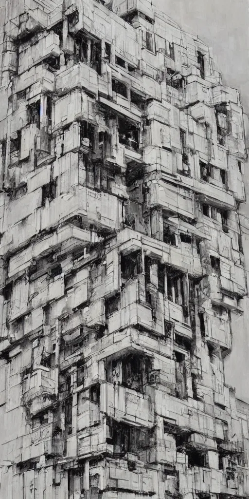 Image similar to oil painting scene from brutalism architecture art by kim jung gi